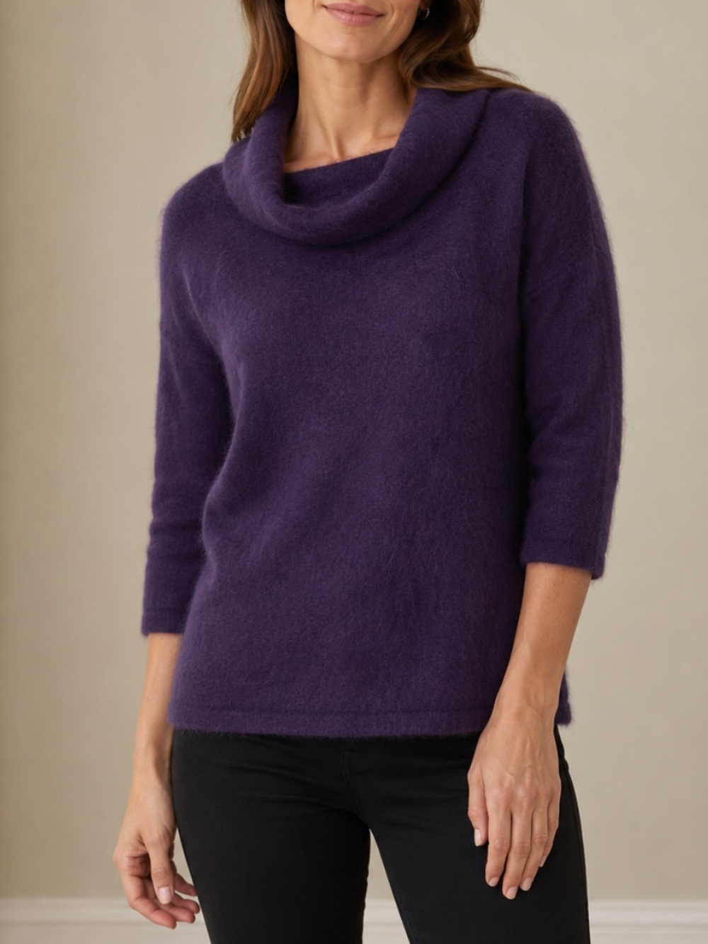 Hillard & Hanson Angora Rabbit Hair Sweater Women’s L Purple Cowl Neck